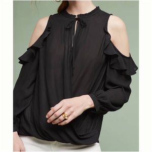 Anthro Maeve Liesel Ruffled Cold Shoulder Top